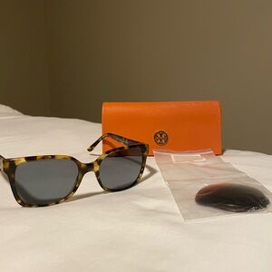 Tory Burch Tortoise Sunglasses with Vibrant Orange Case